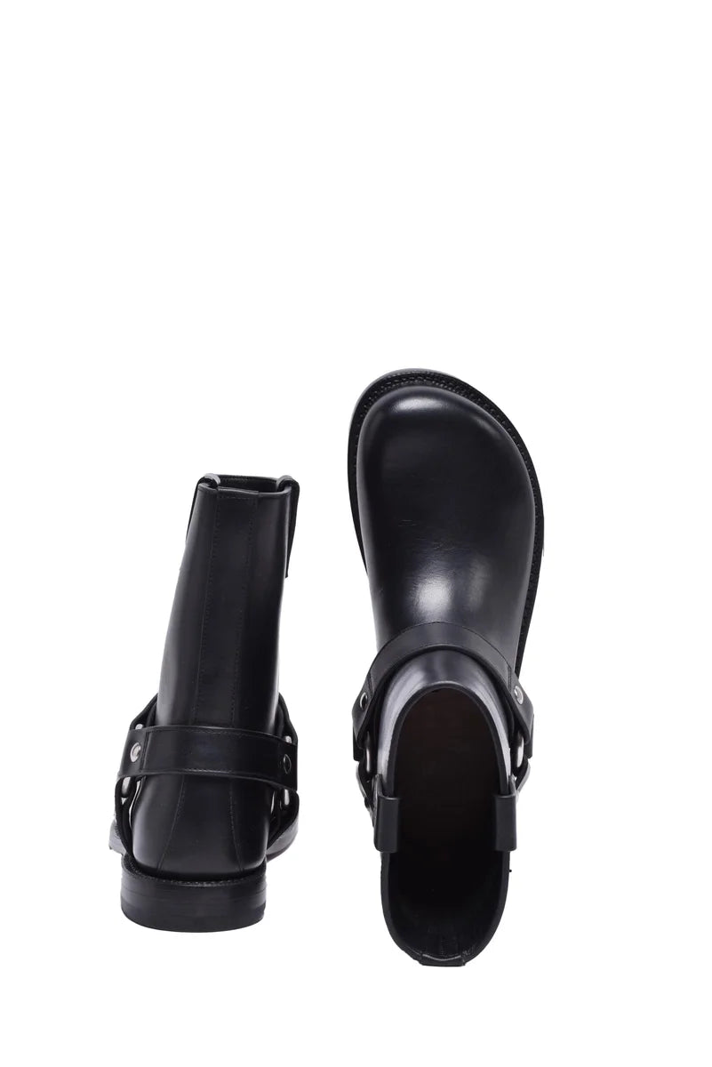 Biker Leather Ankle Boot - Black
