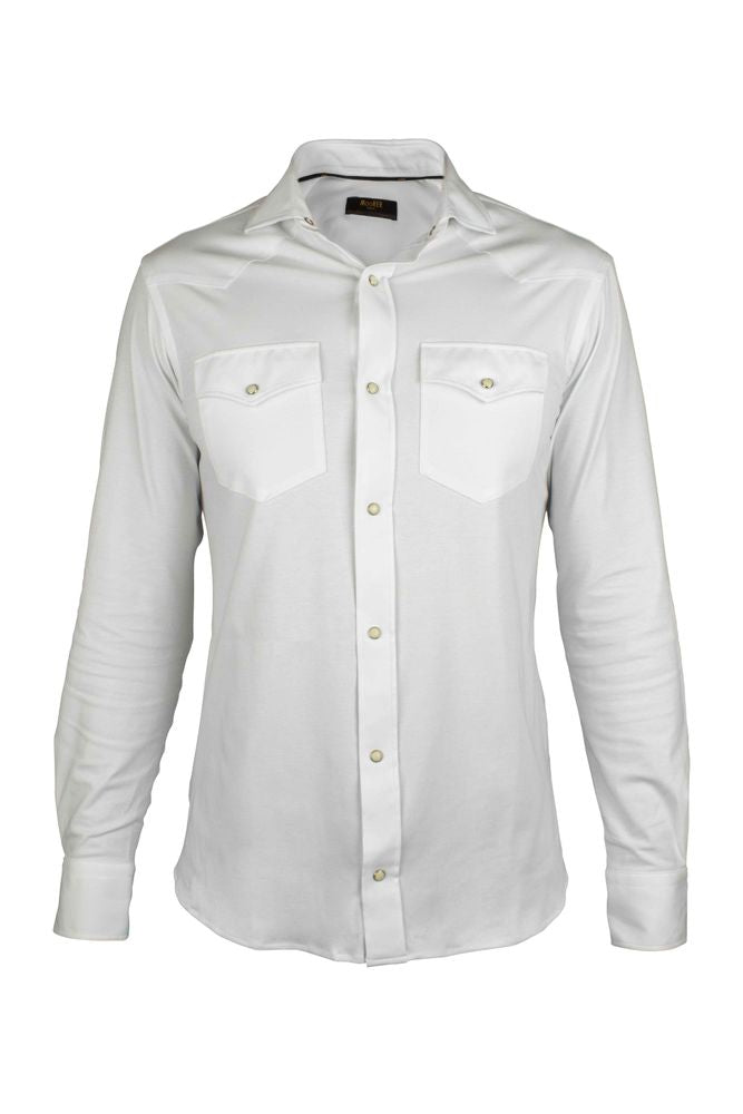 Tight-Fit White Cotton Shirt With Patch Pockets