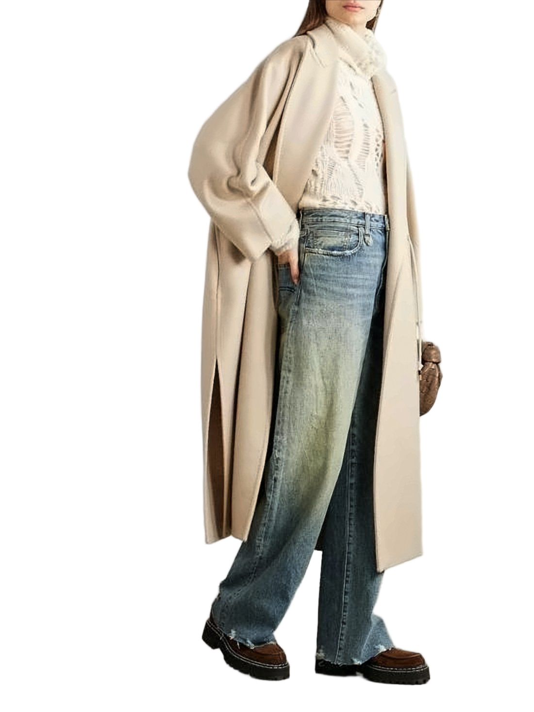 Long Cashmere Coat with Classic Lapel