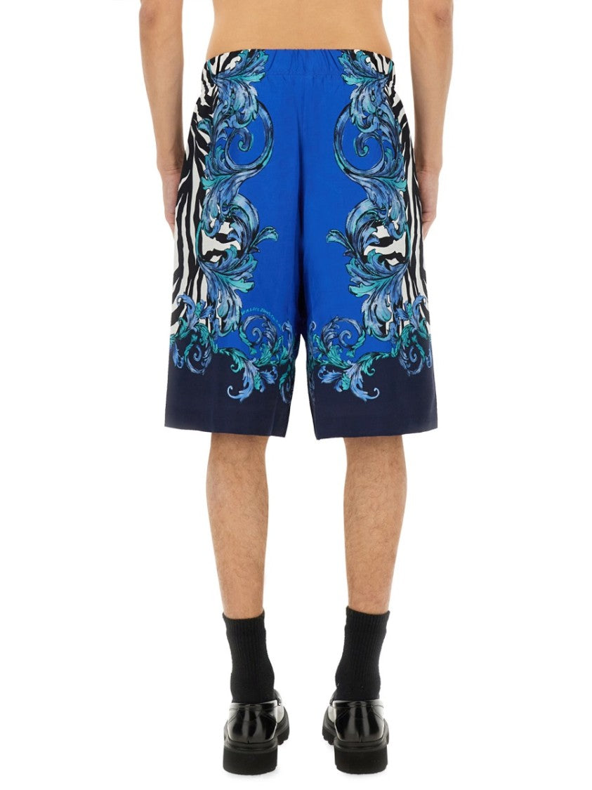 Blue Viscose Shorts With Intricate Patterns