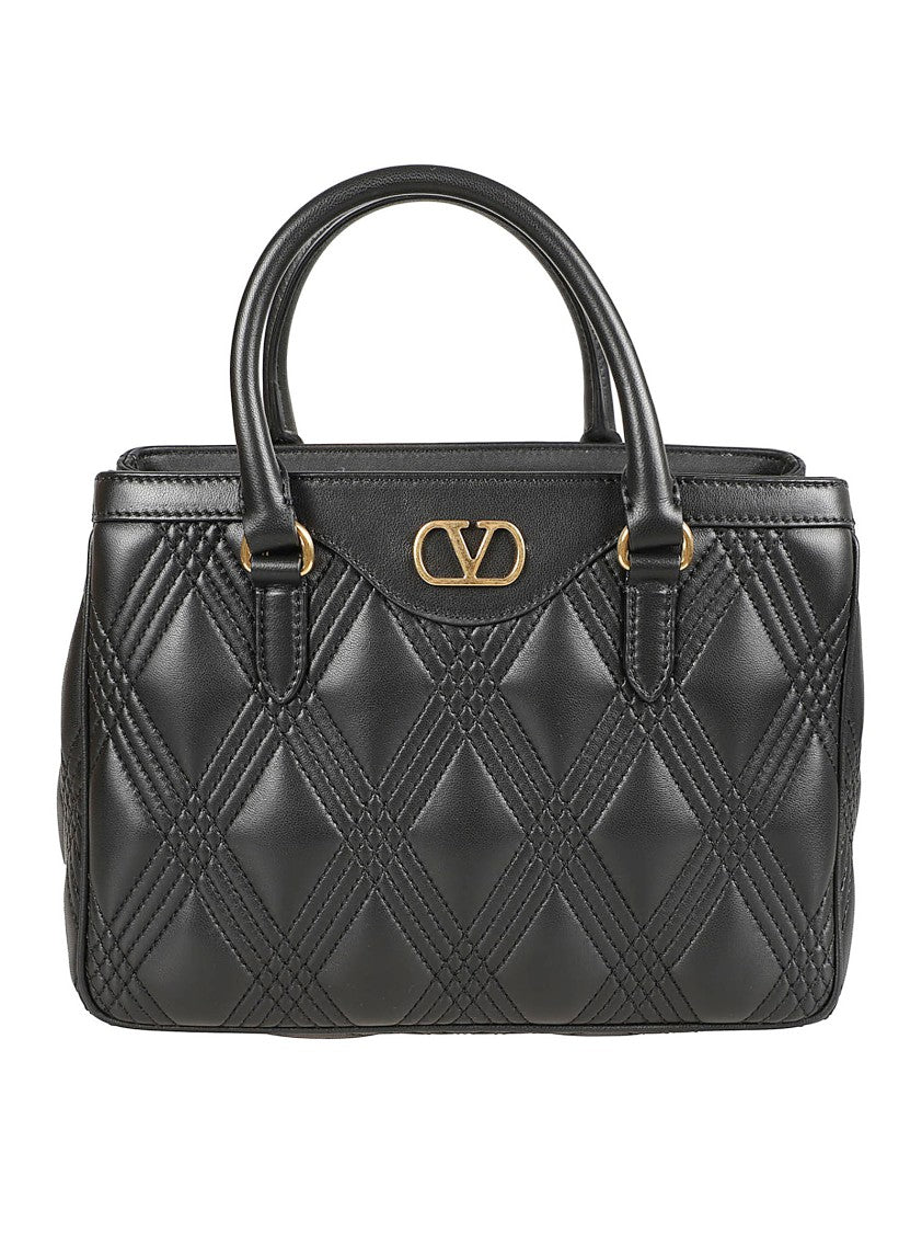 Diamond Quilting Calf Leather Top Handles Bag