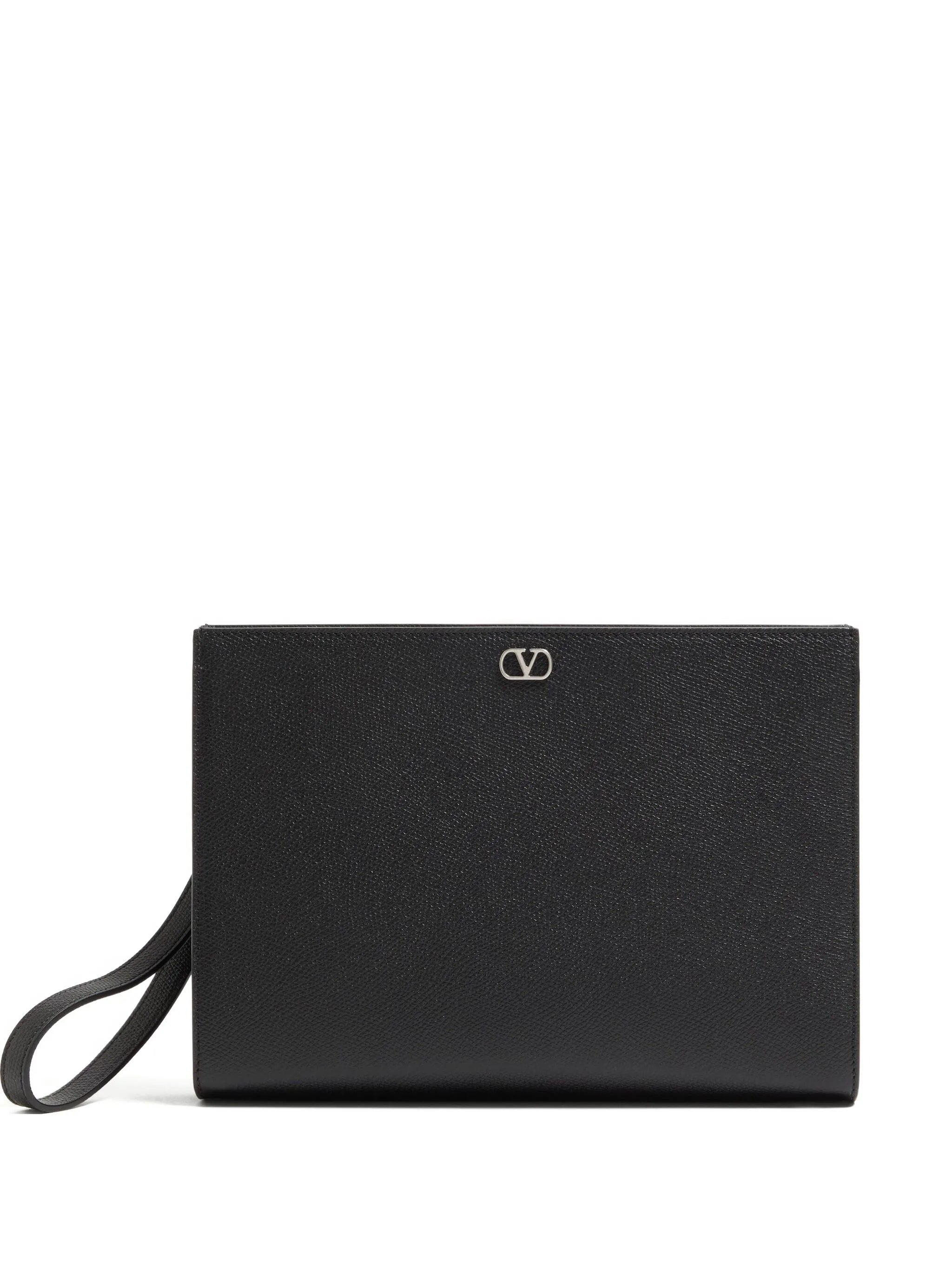 Black Pouch Vlogo Signature Leather Clutches
