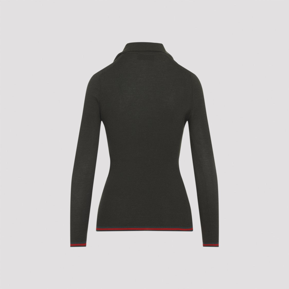 Fitted Long-Sleeve Polo Top With Ribbed Texture And Classic Collar