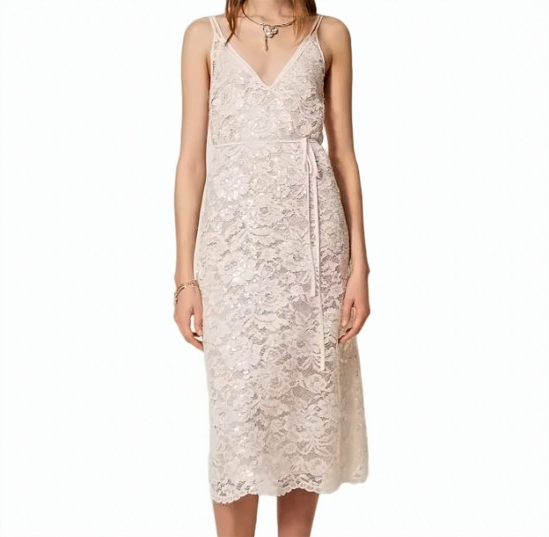 Lace Sequin Midi Slip Dress