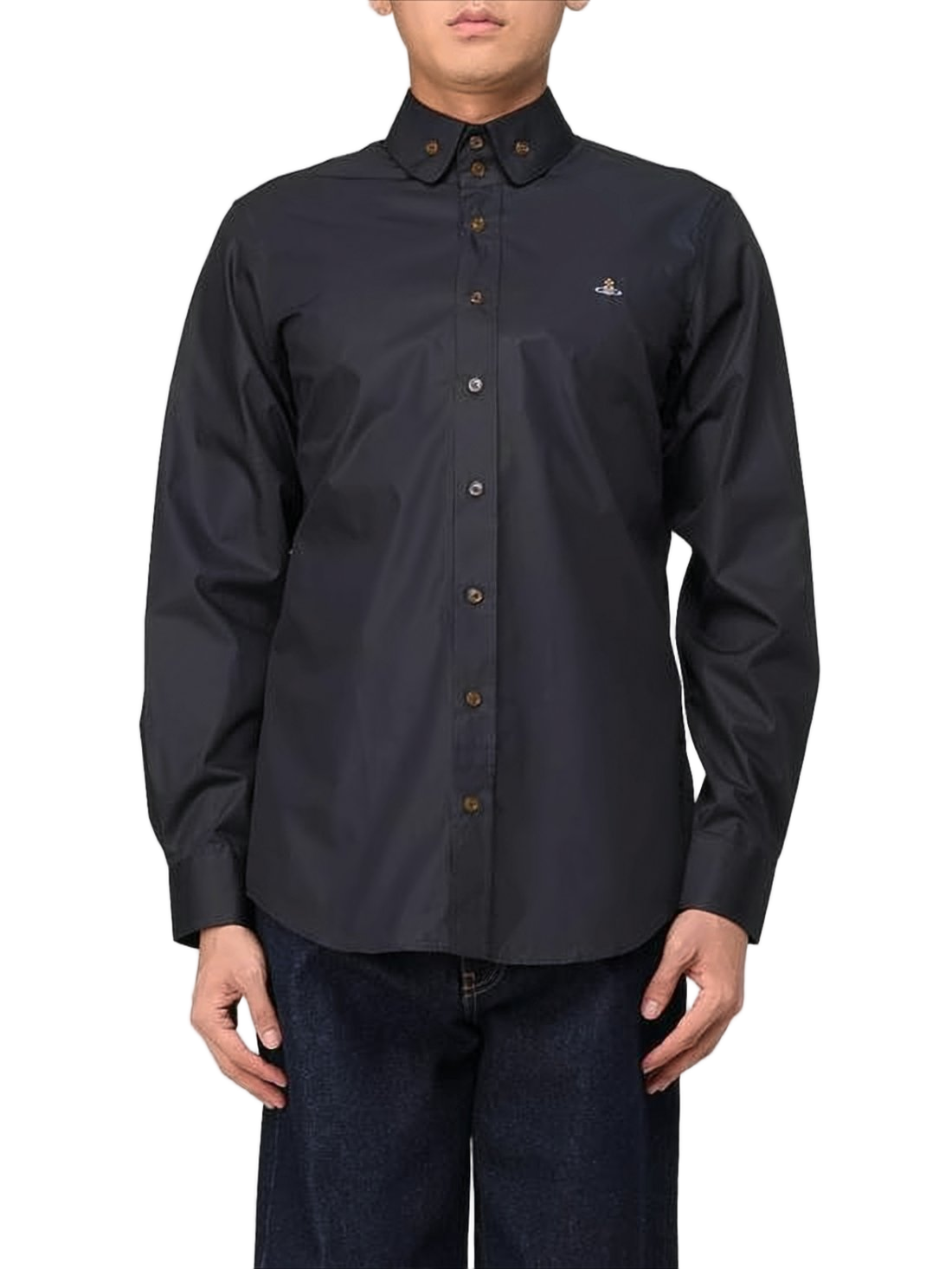 Tailored Long-Sleeve Shirt with Structured Collar