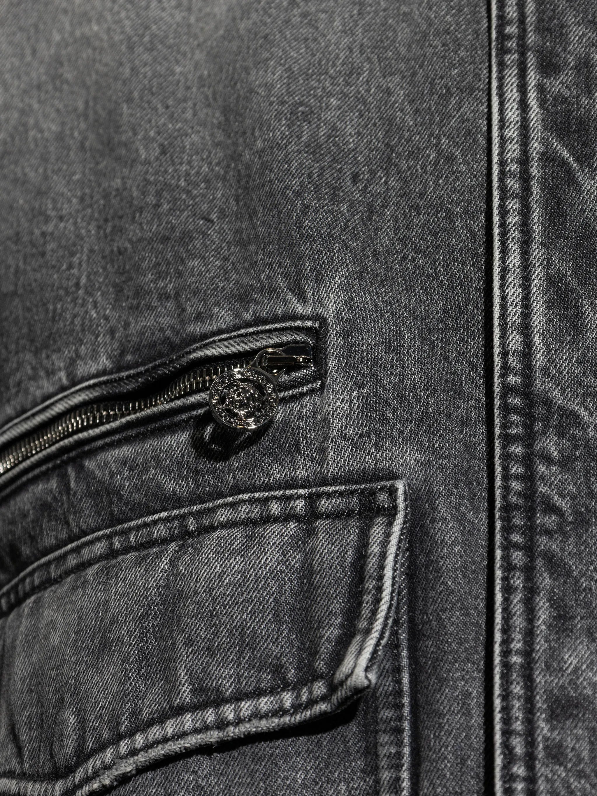 Black Blouson Denim Cropped Washed Jacket