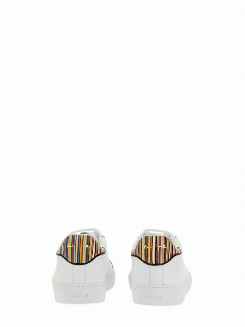 Low-Top Leather Sneakers with Multicolor Striped Heel Tab