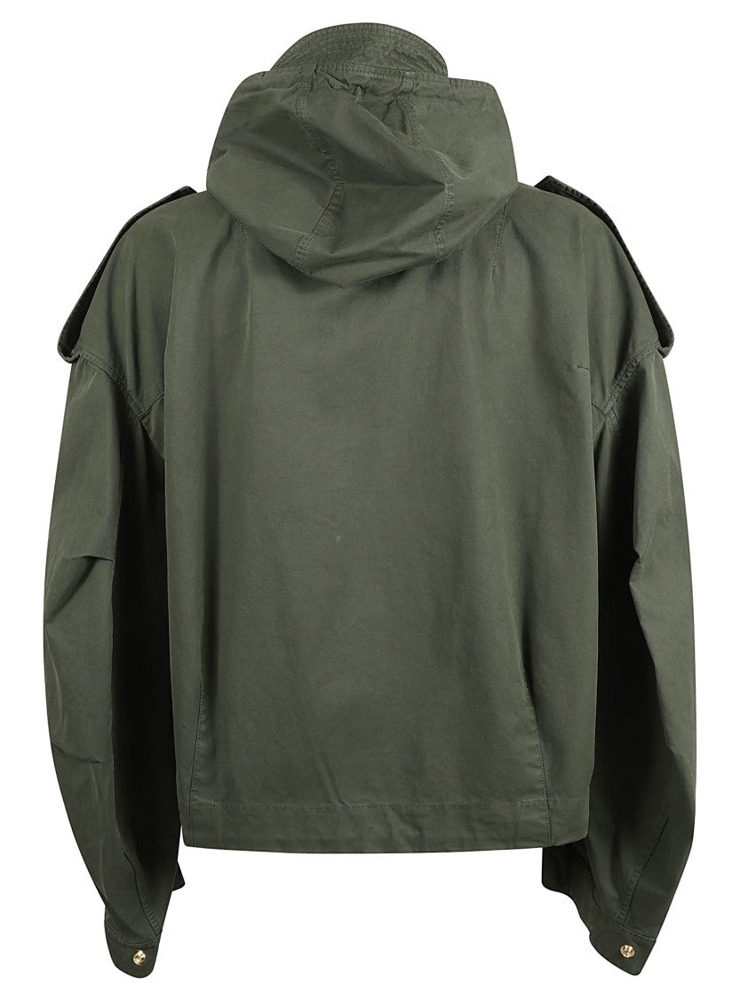 Relaxed-Fit Green Cotton Coat With Hood