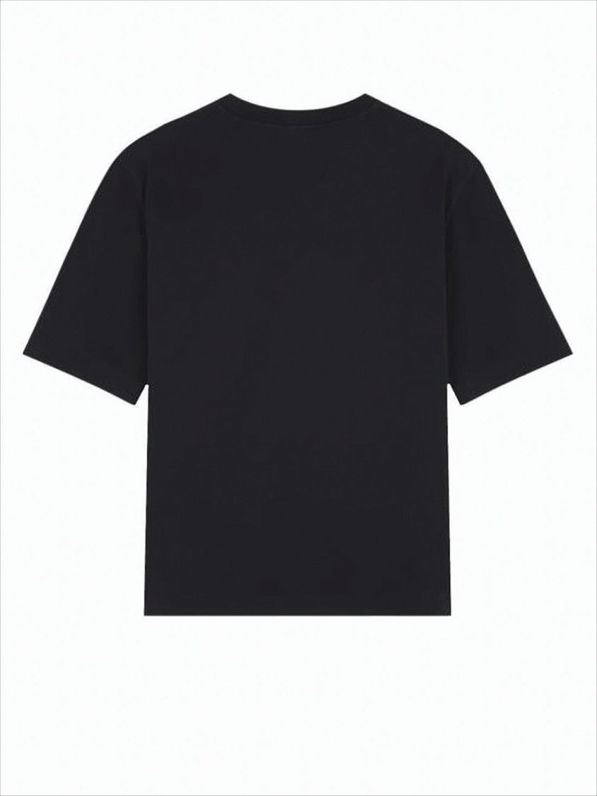 Relaxed Fit Black Crew Neck T-Shirt With Embroidered Fox Emblem
