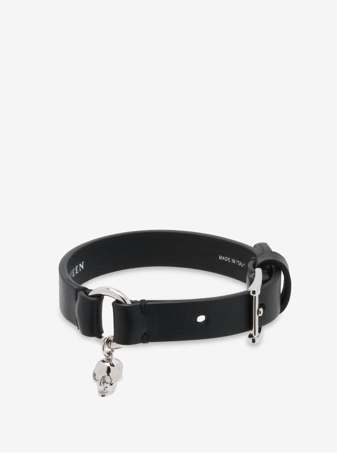 Skull Ring Leather Bracelet Black
