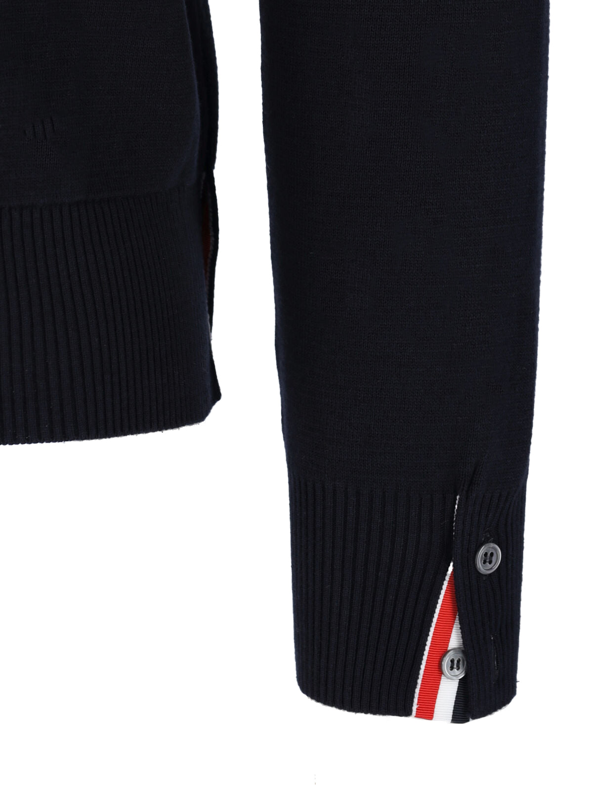 Navy Blue Cotton Sweater With Tricolor Grosgrain Accents