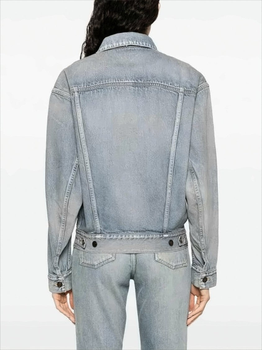 Light Blue Denim Jacket with Chest Flap Pockets