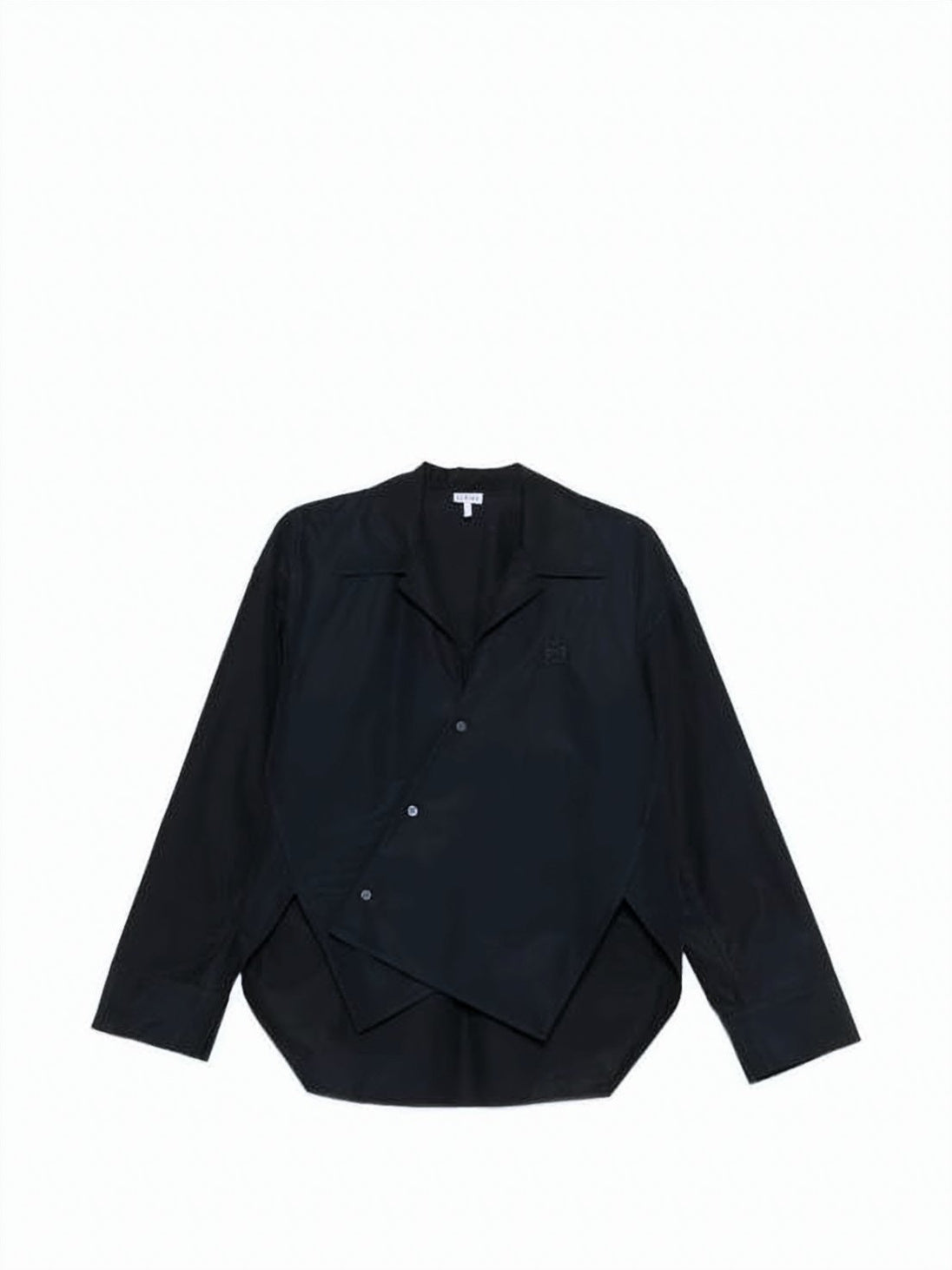 Asymmetrical Black Cotton Shirt with Unique Closure