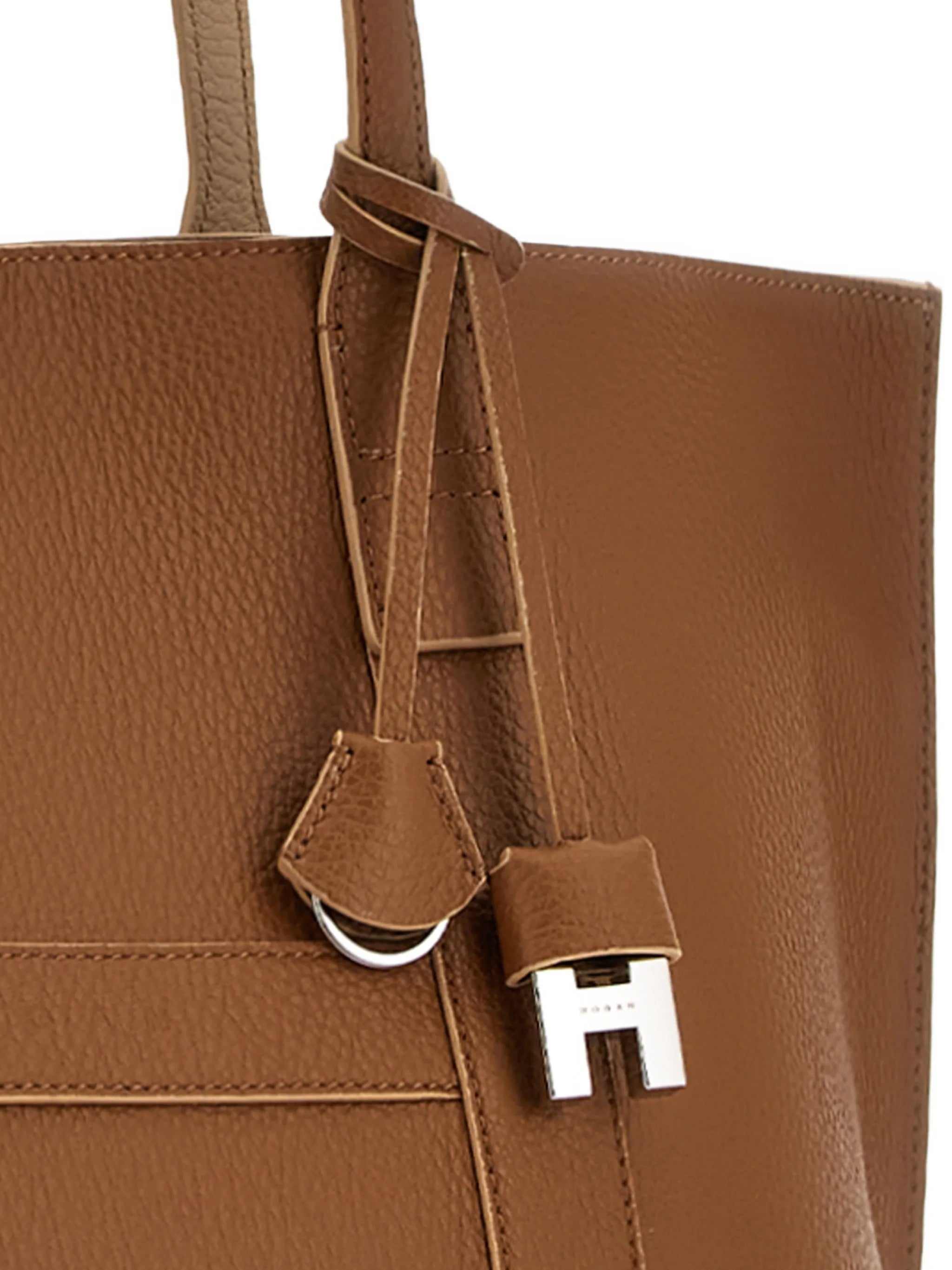 White Spacious Textured Leather Charm Tote