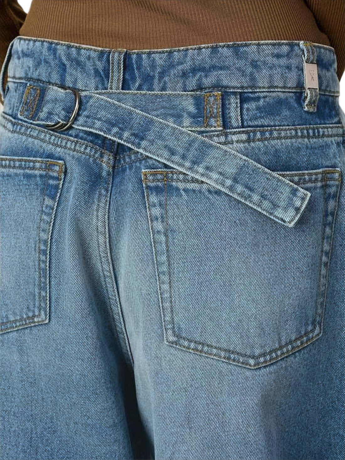 High-Waisted Wide-Leg Denim Pants with Matching Belt