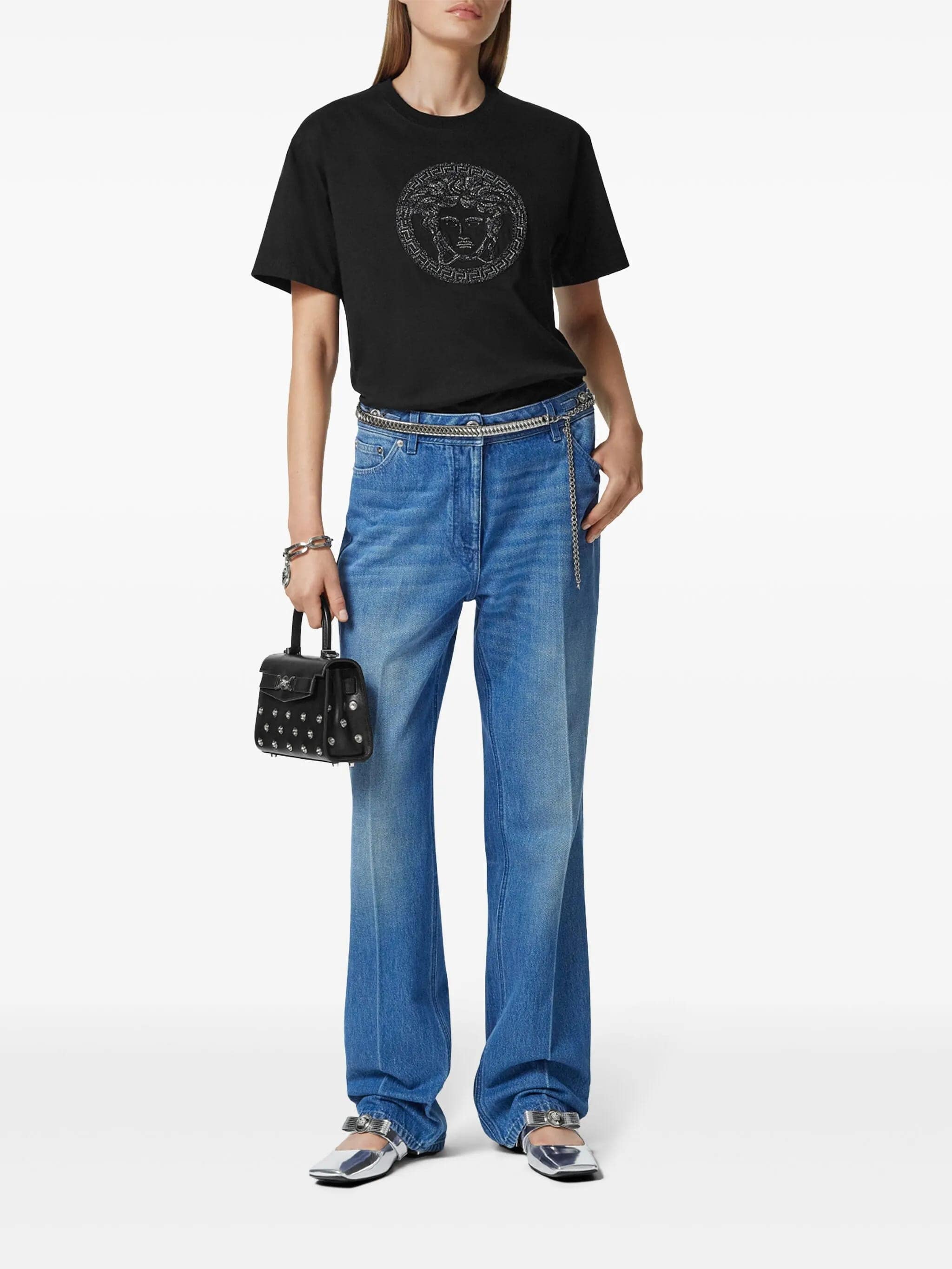 Medusa Embroidery Microcrystal Cotton T-shirt