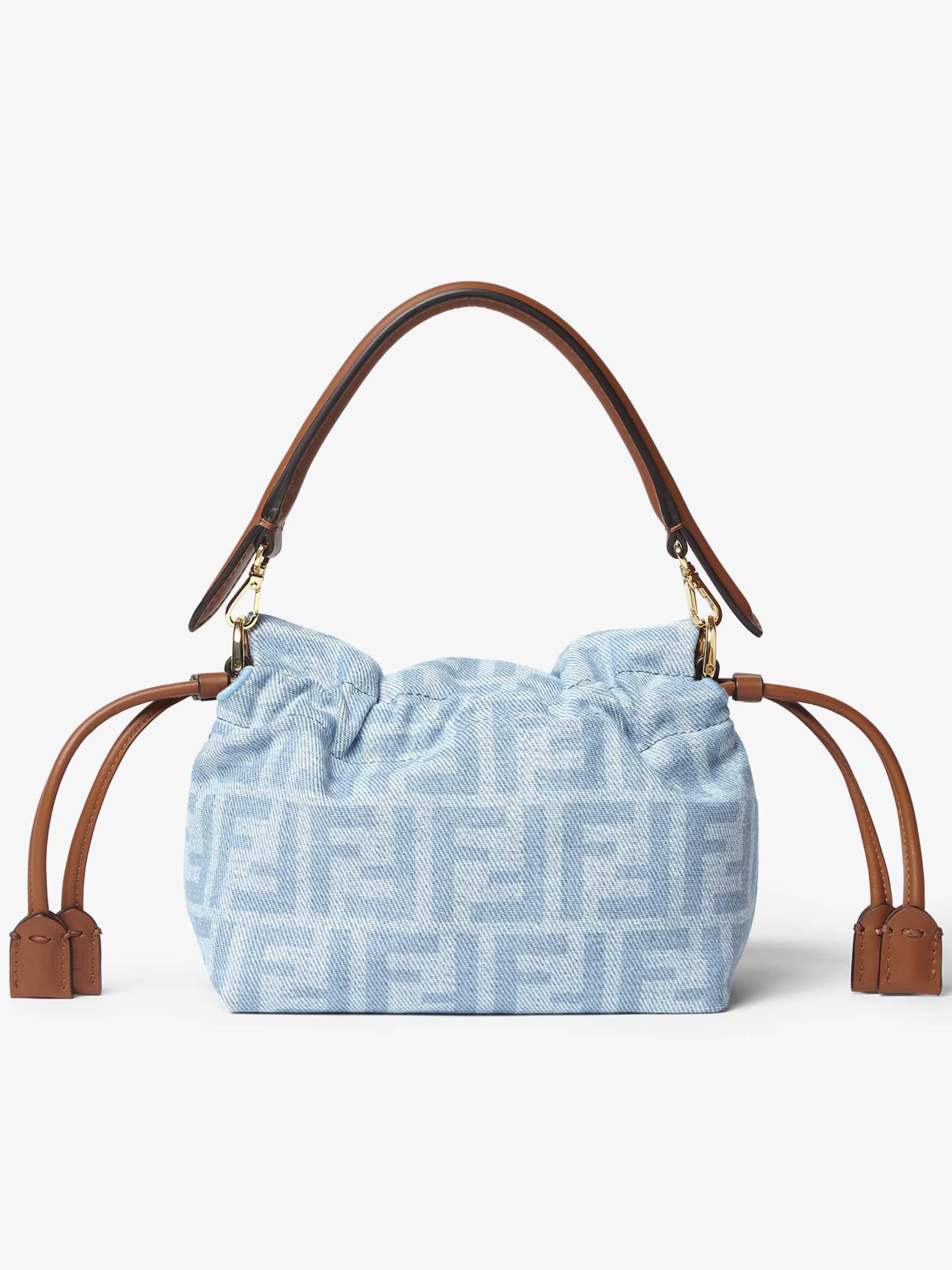 Soft Rectangular Baguette Bag with Monogram Pattern and Leather Accents