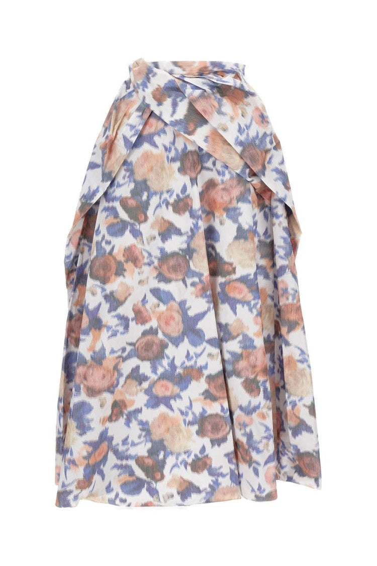 Long Floral Print Maxi Skirt With Pleats