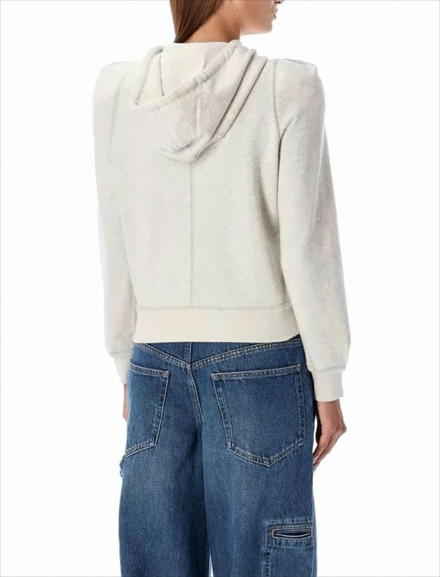 Cropped Zip-Up Hoodie with Puffed Shoulders and Subtle Logo