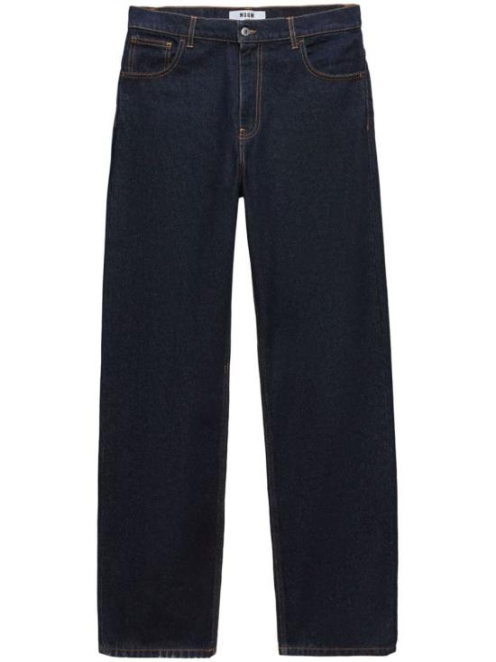 Dark Indigo Straight-Leg Denim Pants With Contrast Stitching
