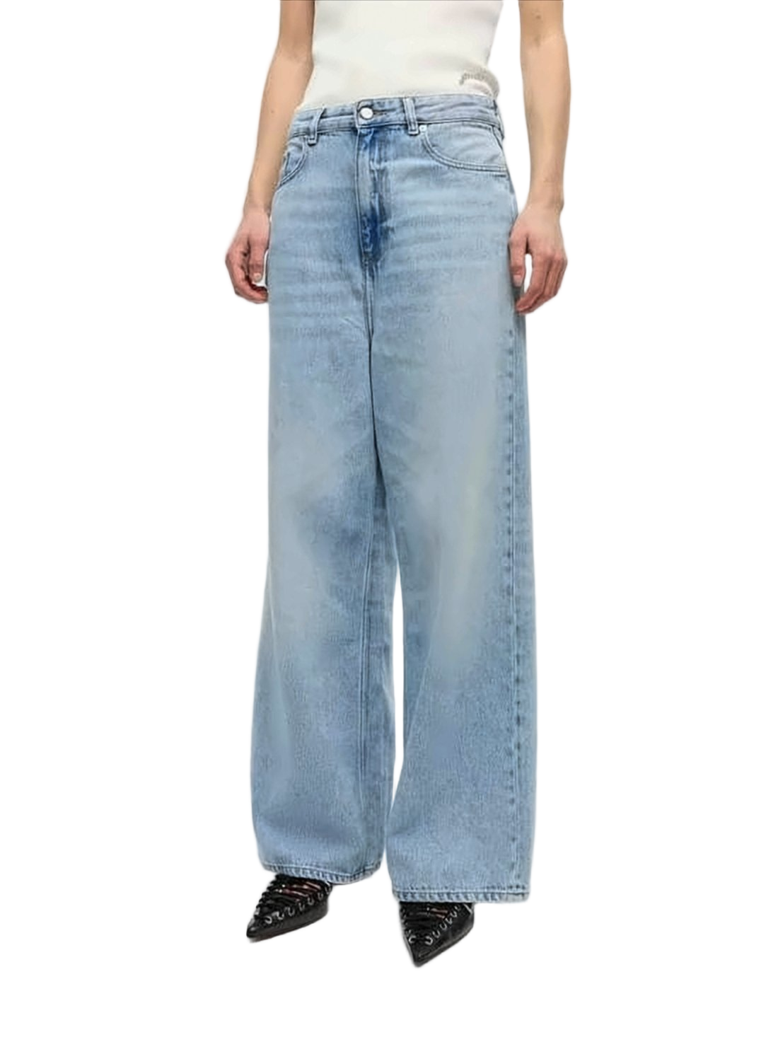 Wide-Leg Denim Trousers with Light Blue Wash