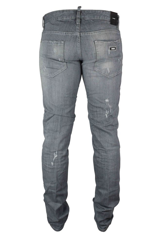 Light Gray Slim-Fit Jeans With Distressed Details