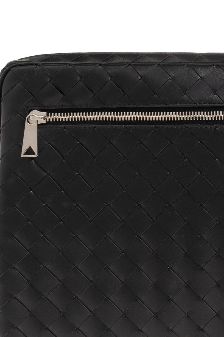 Woven Leather Pouch with Metallic Zipper