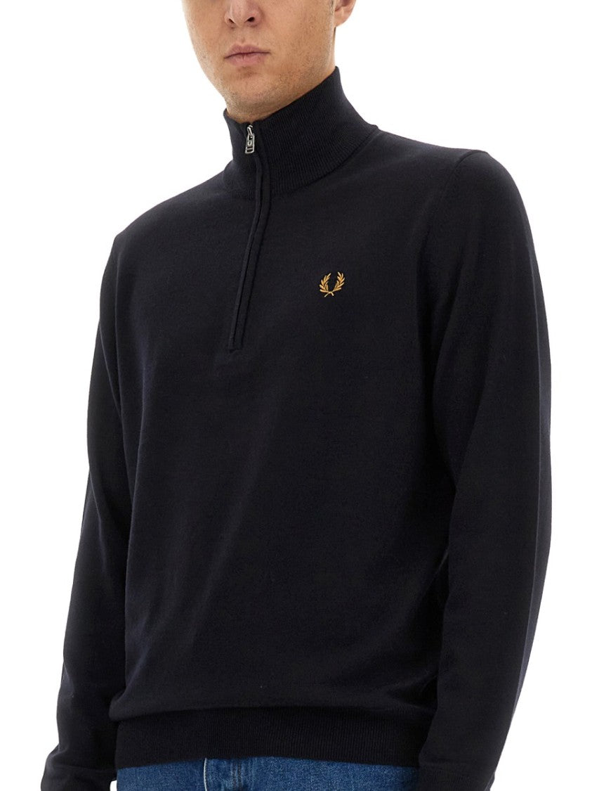 High-Collar Jersey With Quarter Zip