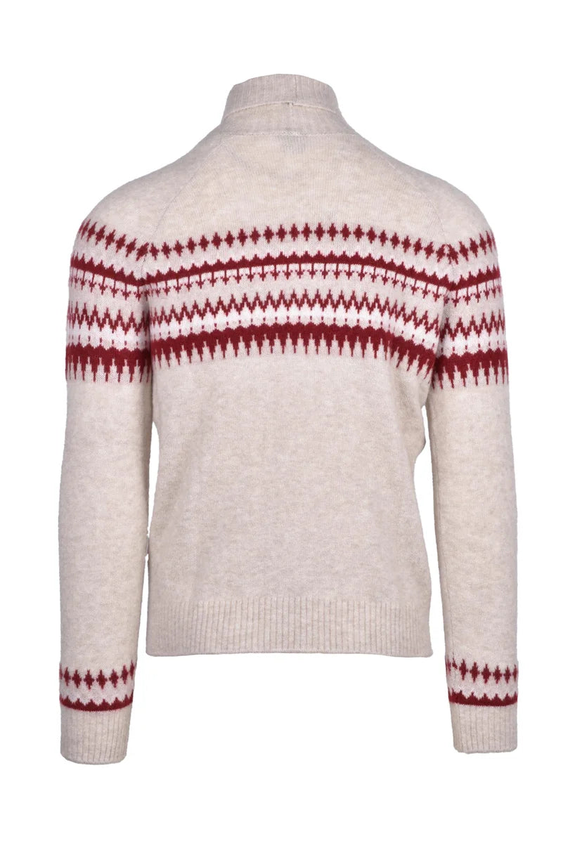 High Neck Sweater Cashmere Silk - Beige/Bordeaux