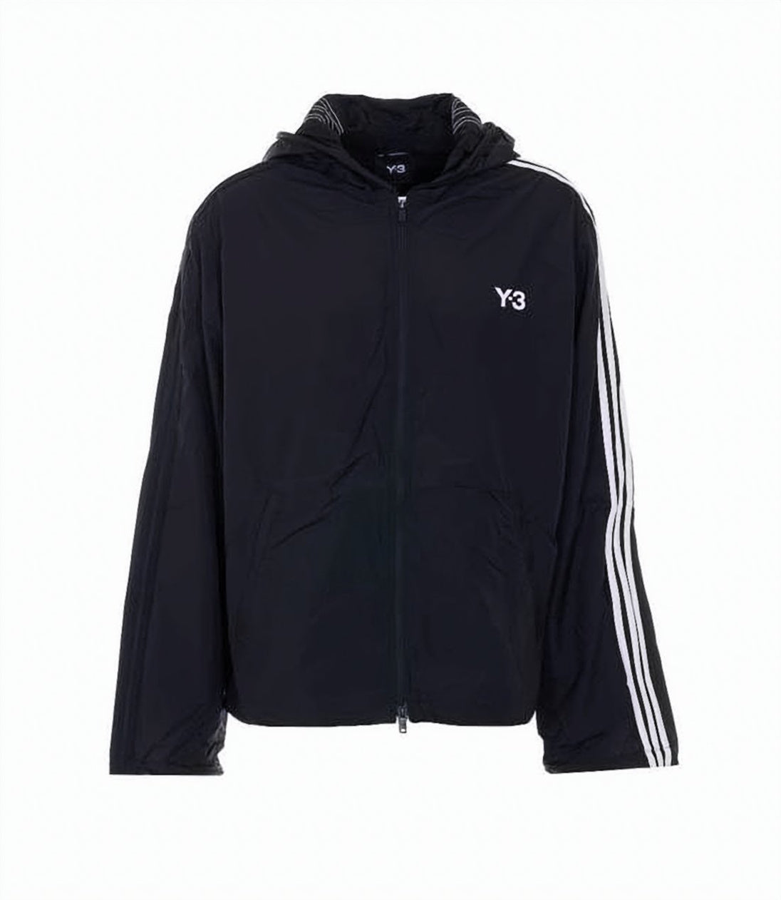 Black Jacket with Hood and Signature Stripes