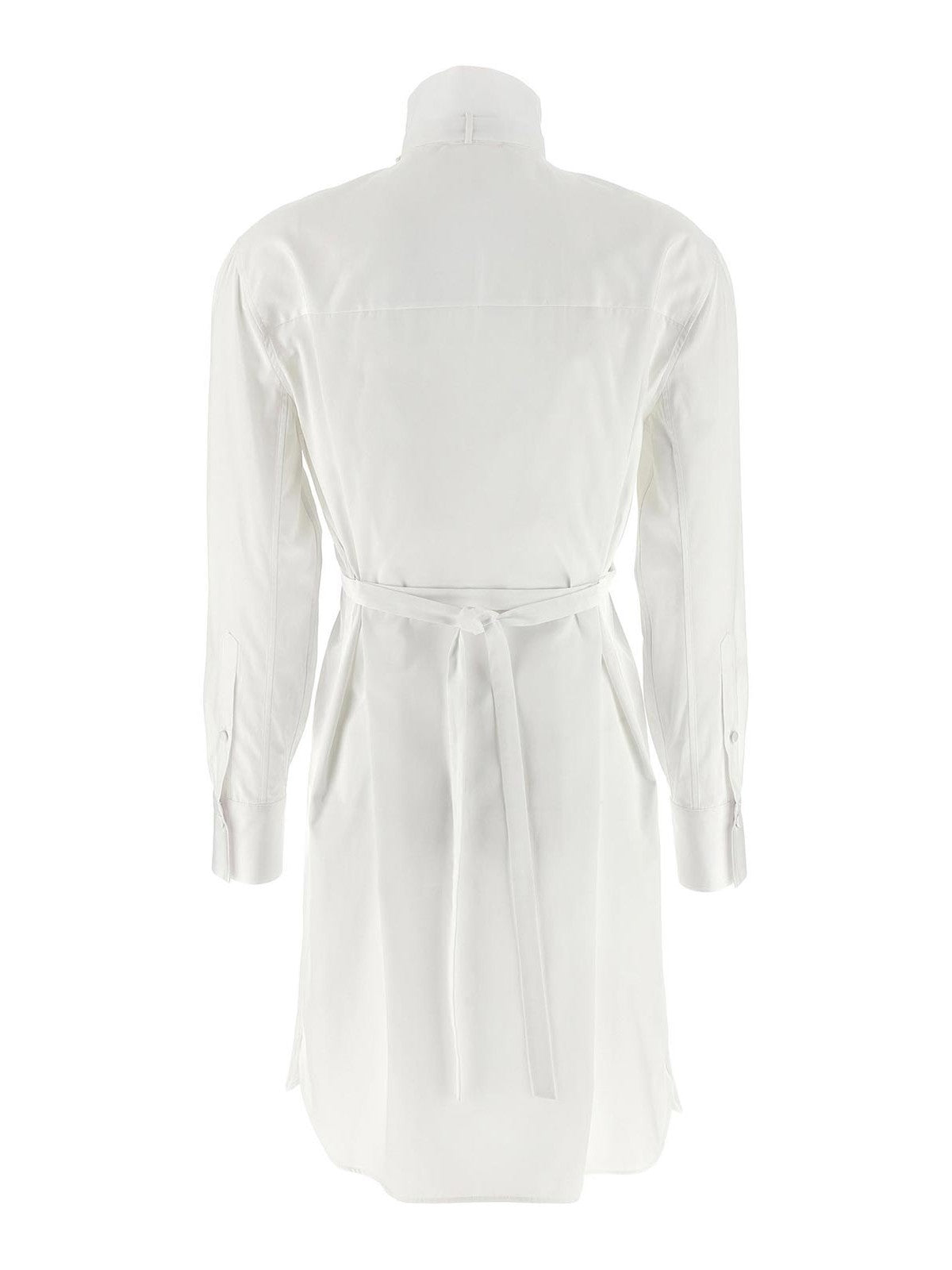 Structured High-Collar Dress With Pleated Bodice