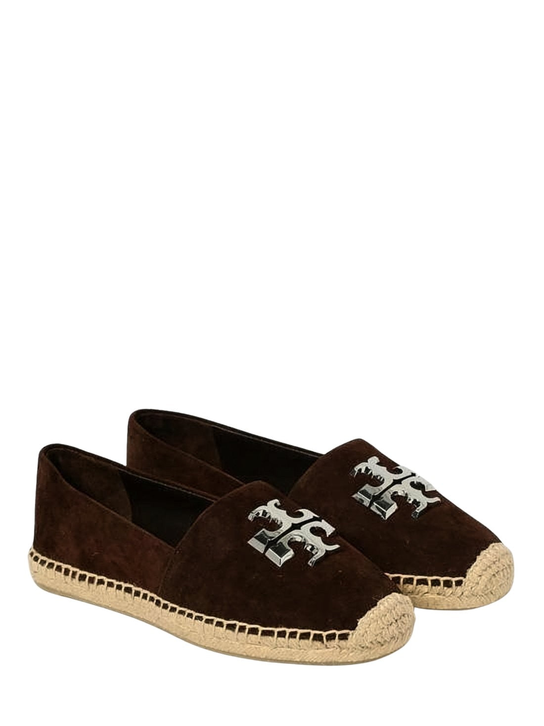 Espadrille-Style Flat Shoes with Metallic Logo Accents