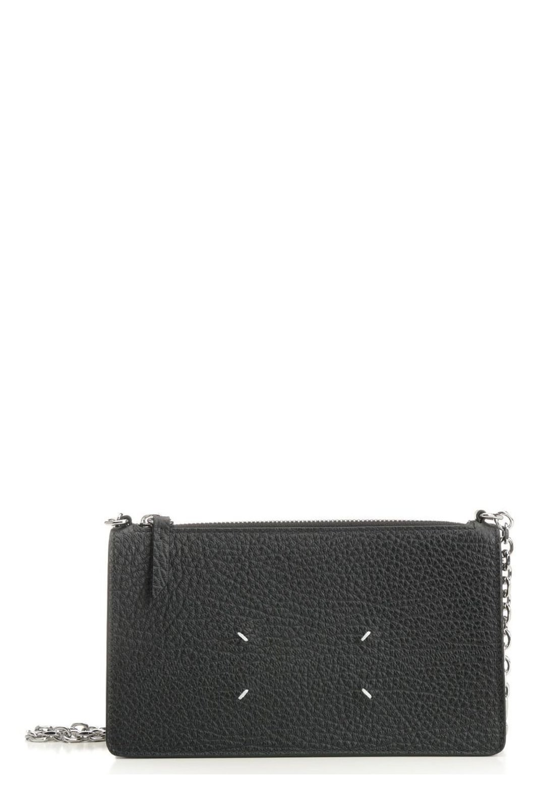Textured Calfskin Leather Wallet With Zipper Closure And Chain