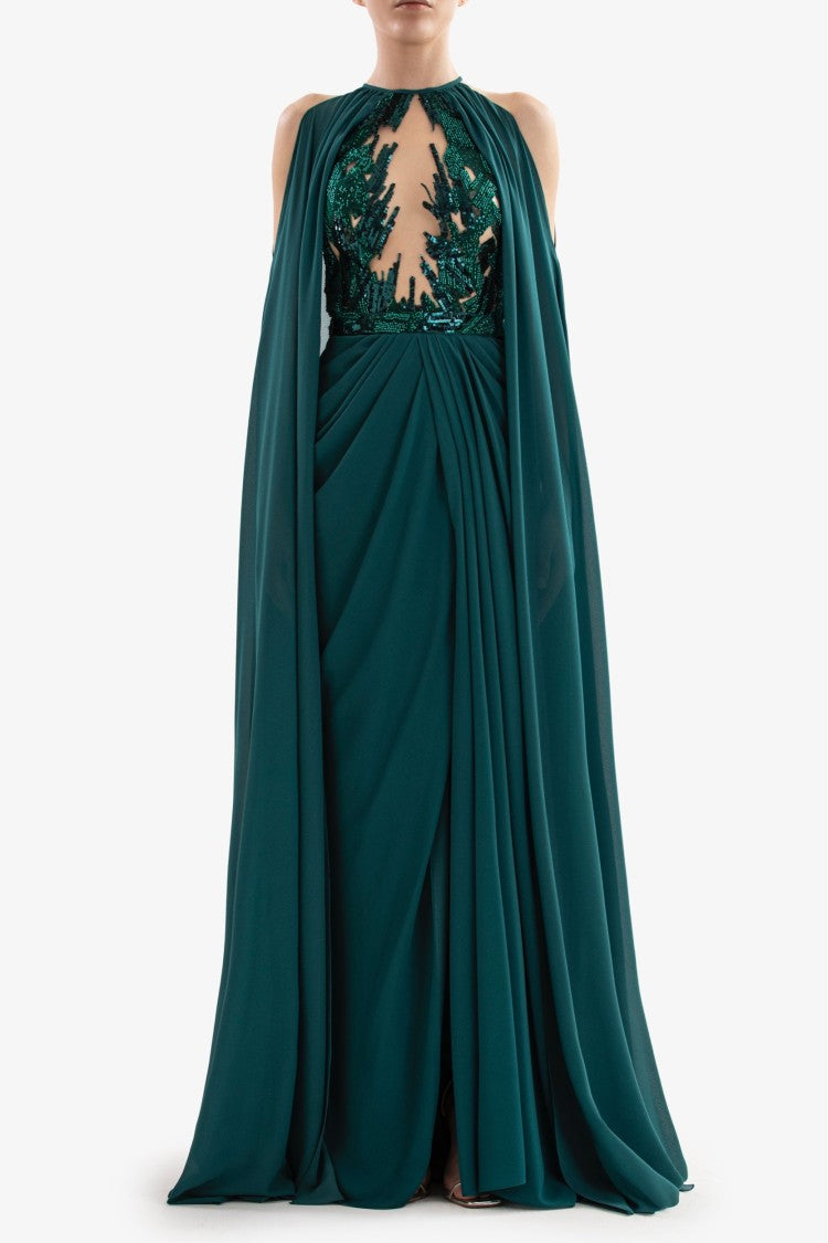 Pleated Dress With Cape