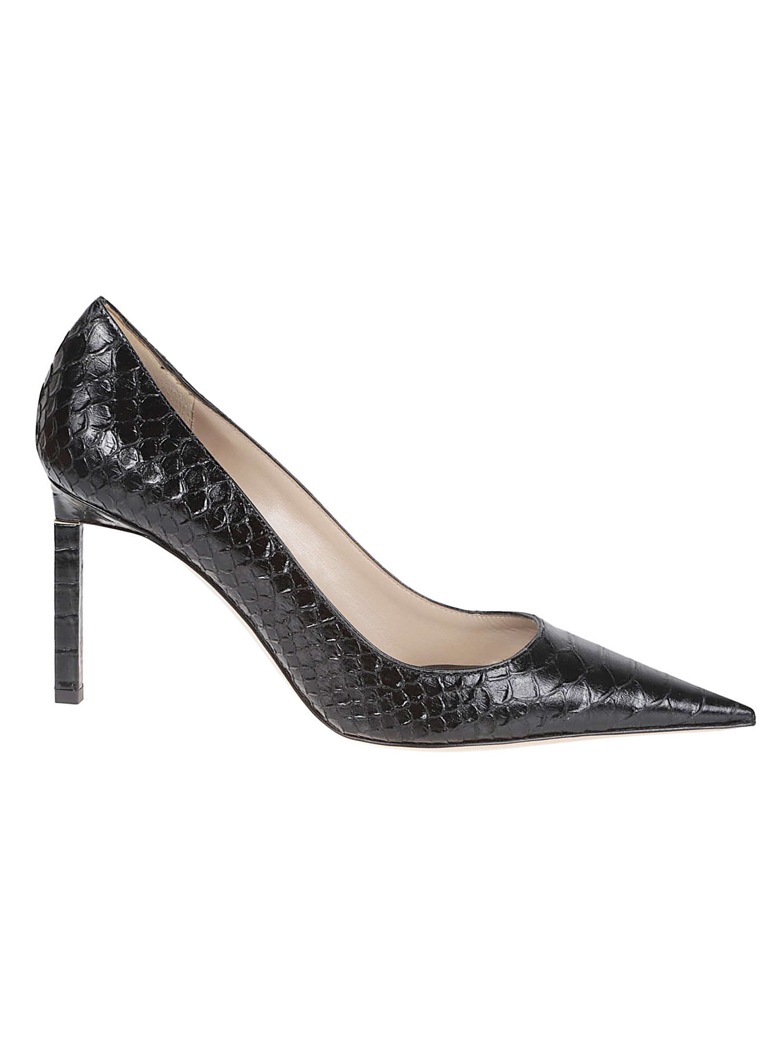 Pointed-Toe Black Pump in Textured Calf Leather