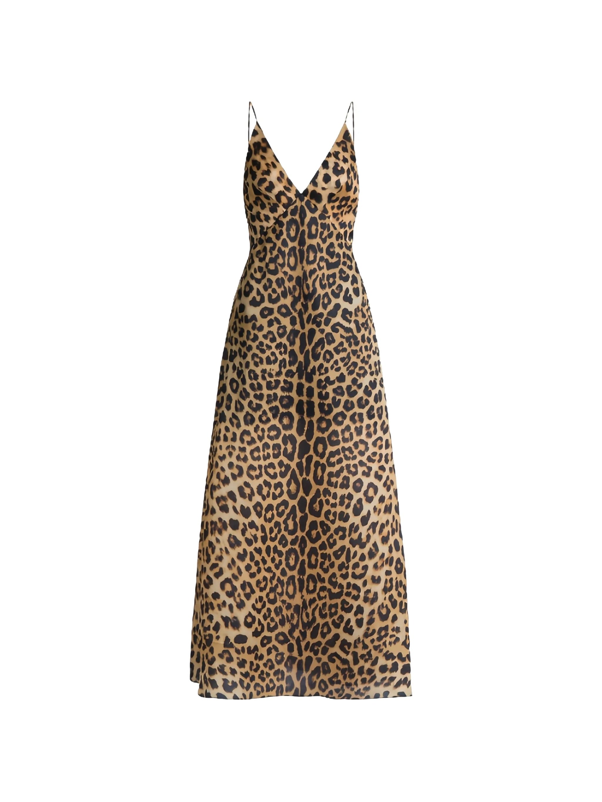 Brown Abito Leopard Print Silk Dress