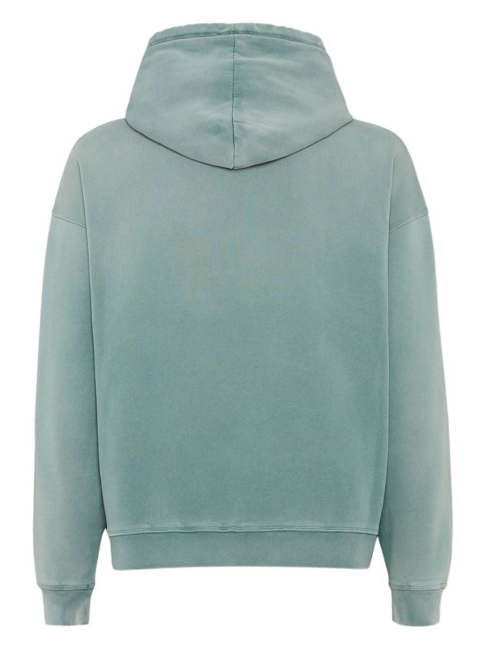 Illustration-Style Print Hooded Sweater in Muted Aqua Green