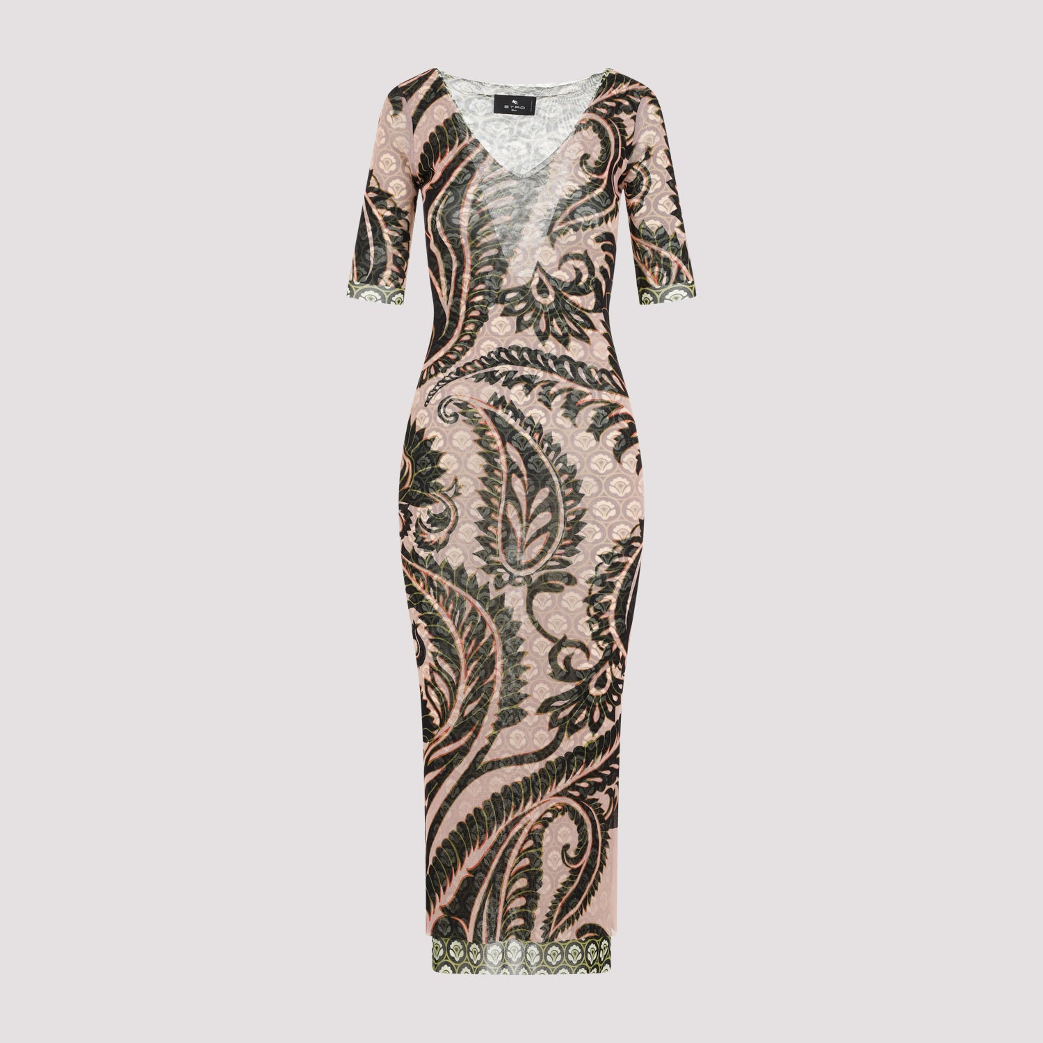 Print Pink Polyamide Midi Dress