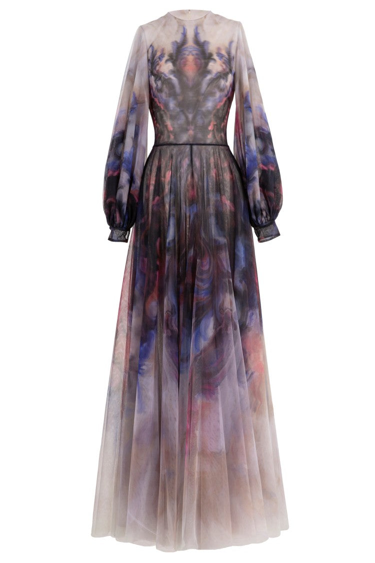 Chromatic Printed Tulle Dress