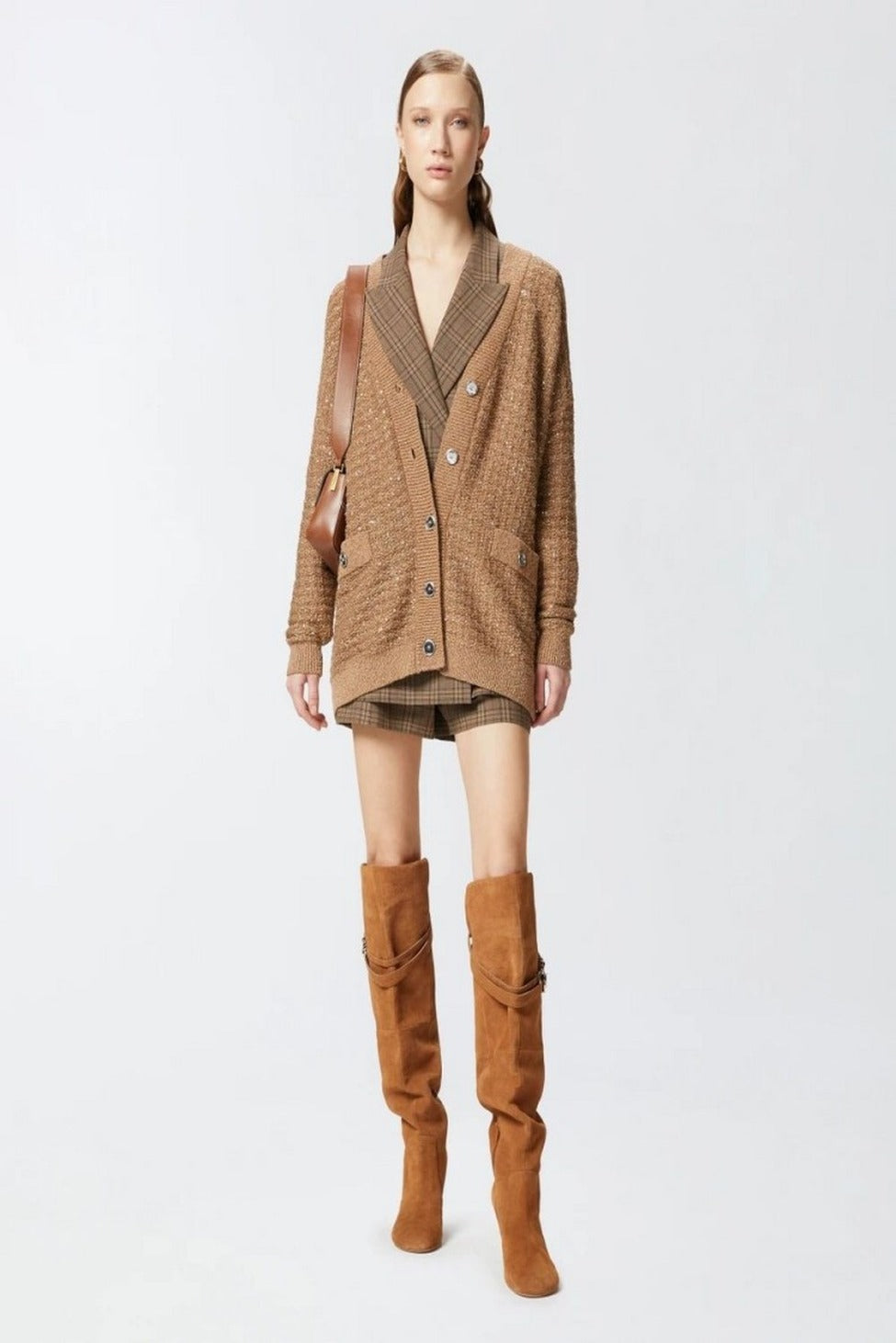 Textured Knit Sweater With Deep V-Neckline