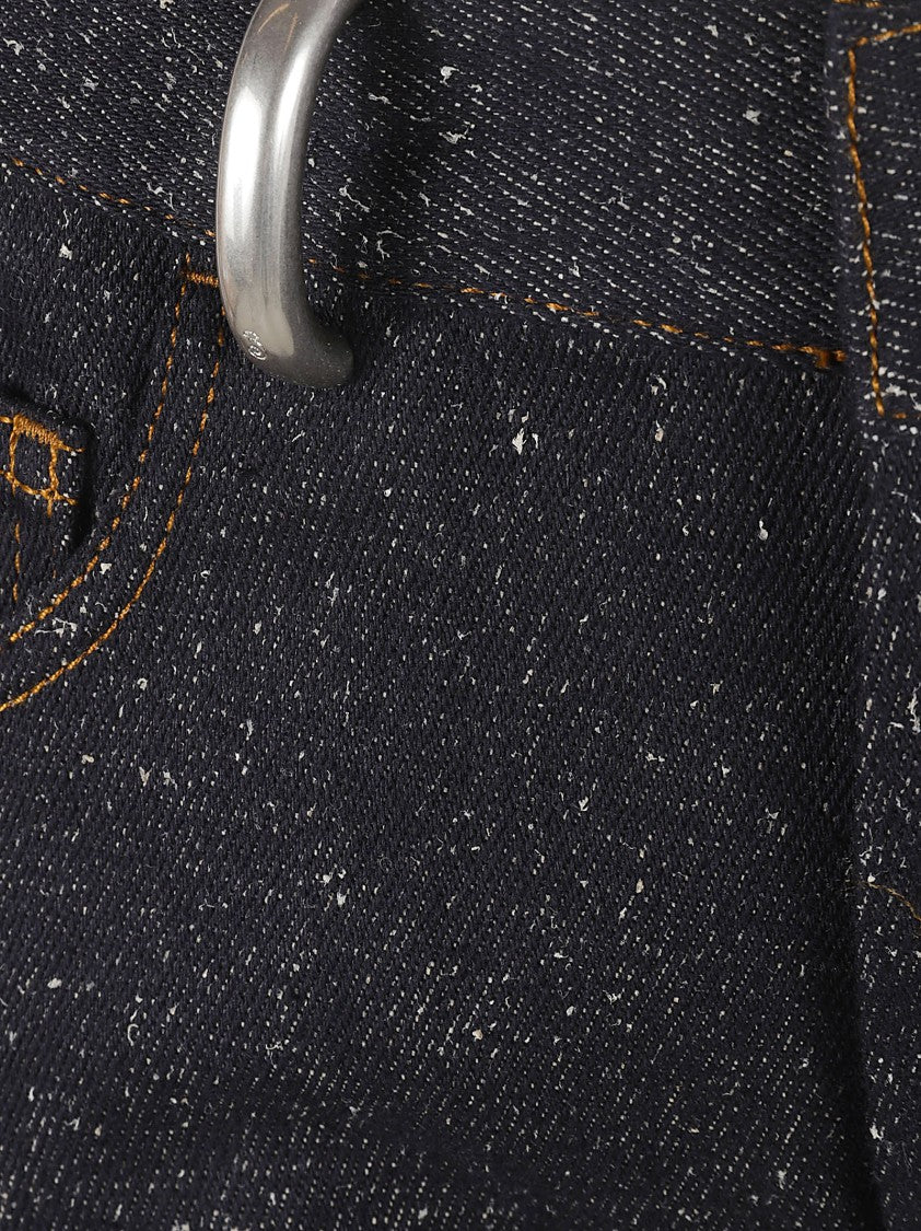 Straight-Leg Blue Trousers With Subtle Texture