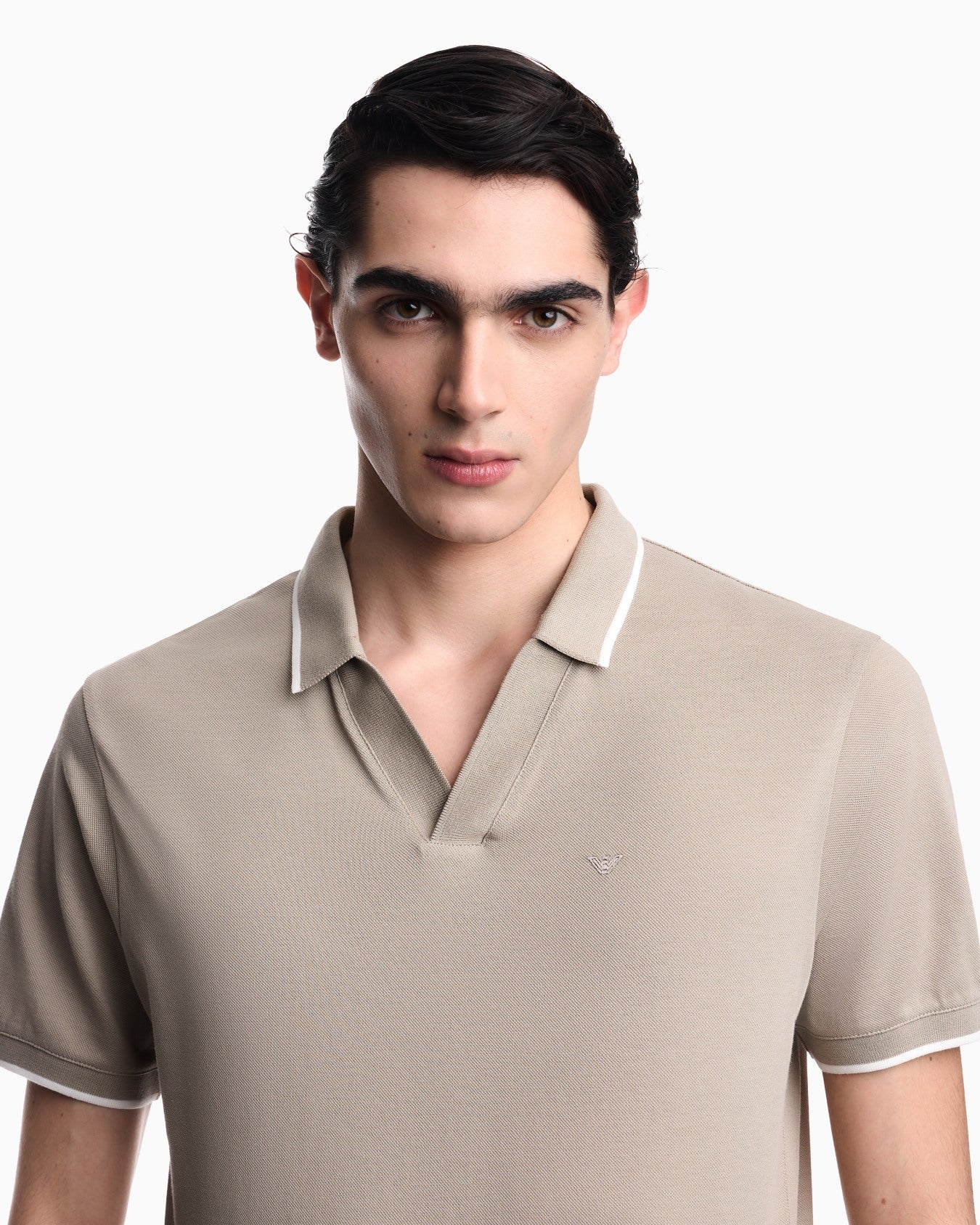V Neck Pique Polo Collar Shirt