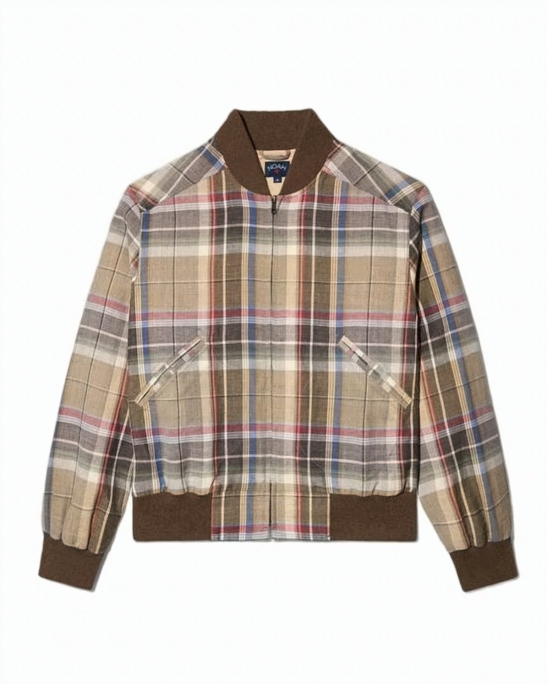 Cropped Plaid Jacket with Ribbed Trim