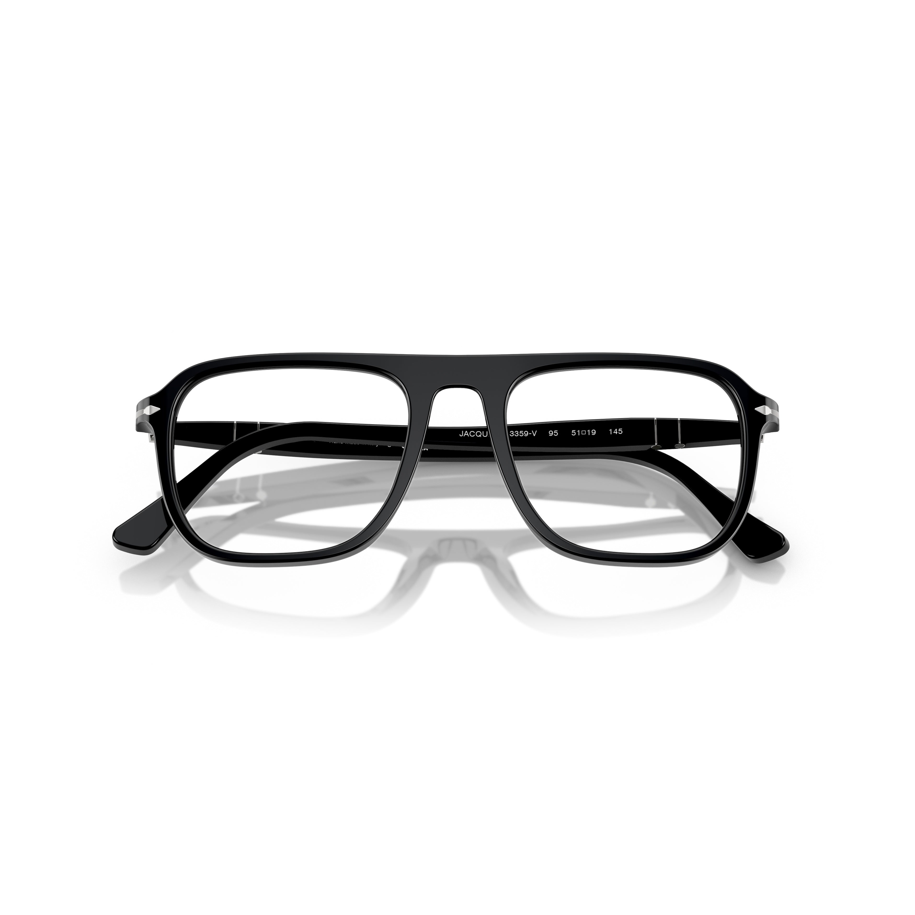 0po3359v Glossy Black Rectangular Acetate Eyeglasses with Silver Accents