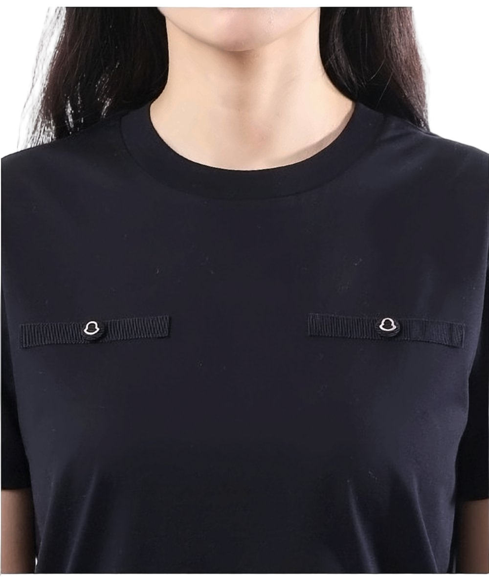 Minimalist Black Short-Sleeve T-Shirt with Buttoned Tabs