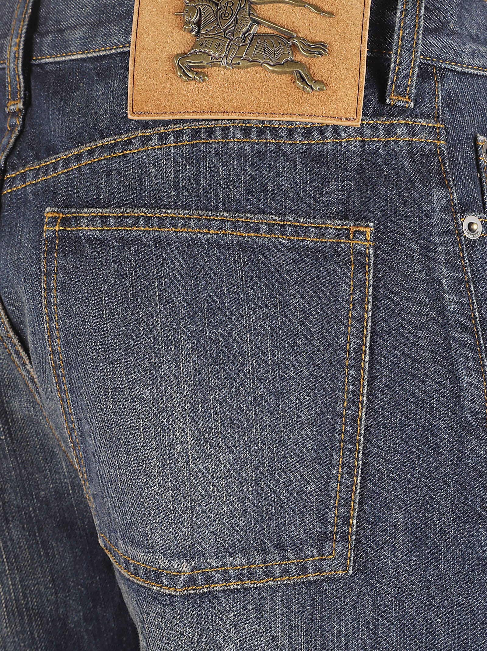 Medium-Dark Wash Straight-Leg Denim Jeans with Contrast Stitching