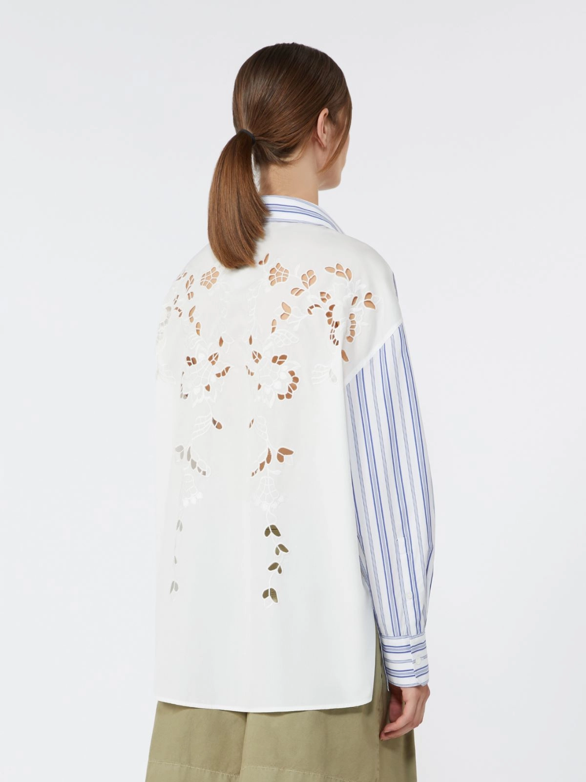 Long-Sleeved Button-Up Shirt with Floral Embroidery