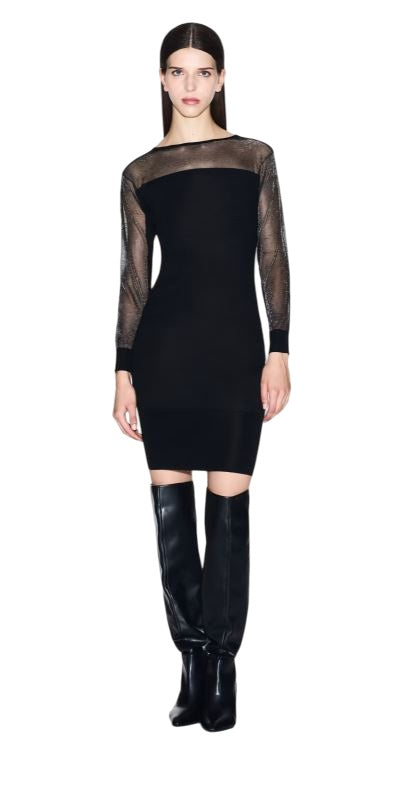 Fitted Mini Dress With Sheer Mesh Detailing