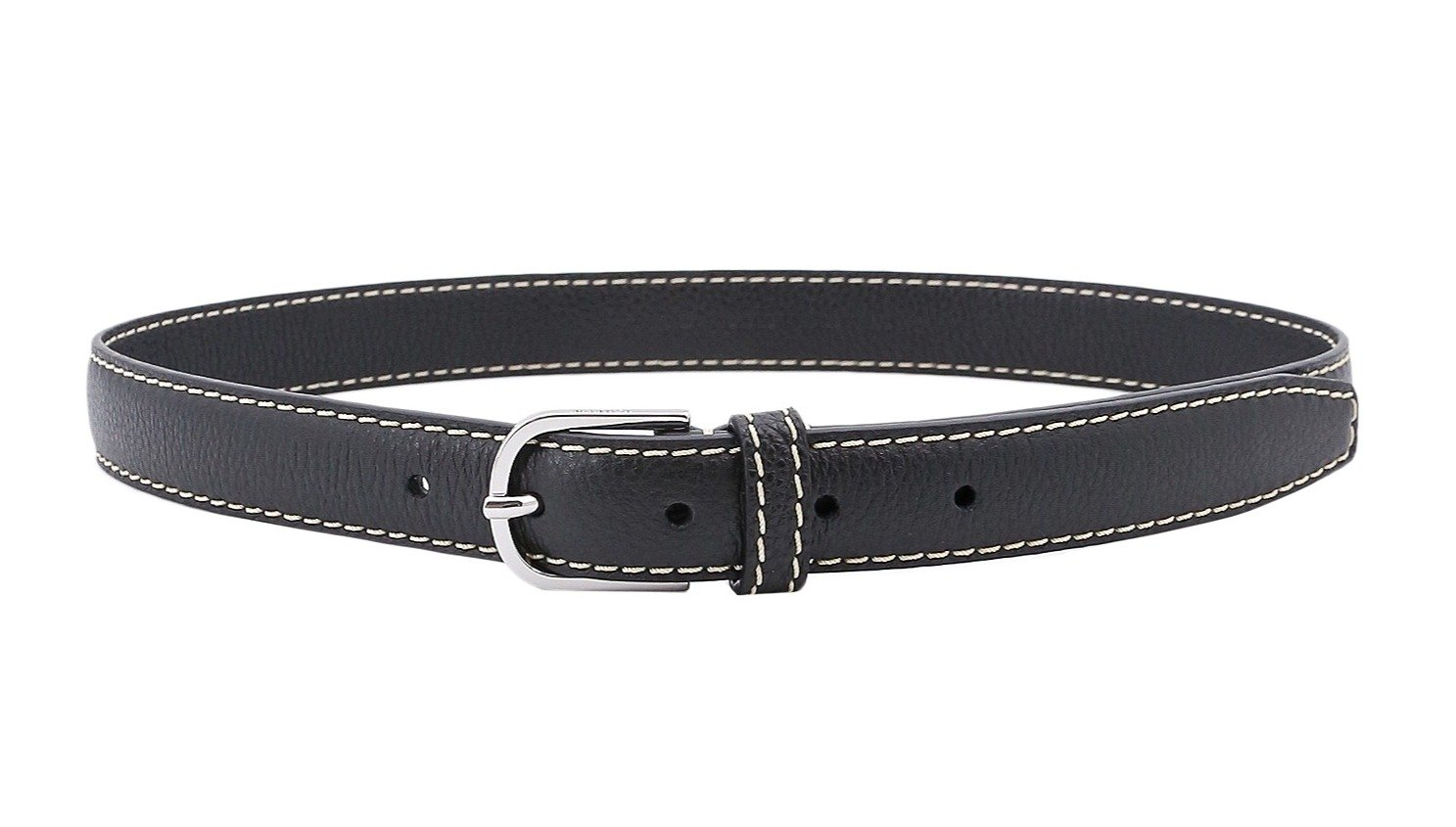 Textured Black Leather Belt With Classic Silver Buckle