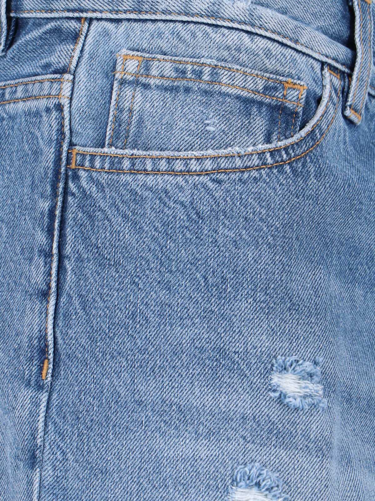 Straight-Leg Medium Blue Jeans with Fading and Whiskering